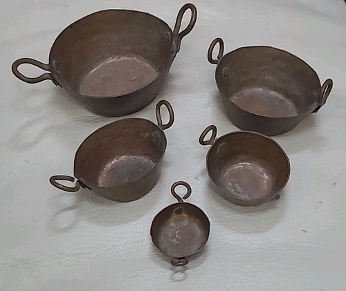 Antique set brass pans - set, pots