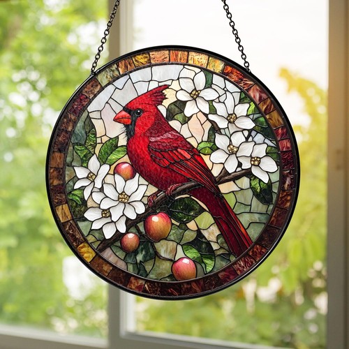 Red cardinal stained - red, glass