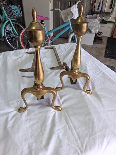Pair vintage brass and cast - vintage,