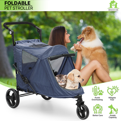 Folding dog stroller blue - dog,