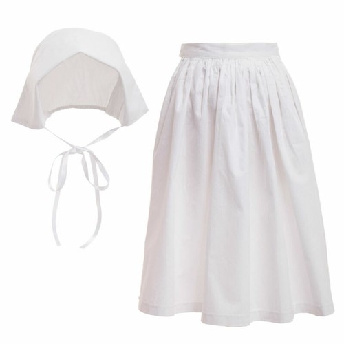 White cotton apron bonnet - cotton,