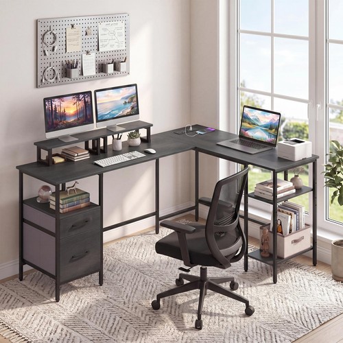Shaped desk with power - desk,