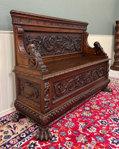 Antique french entry bench - antique,