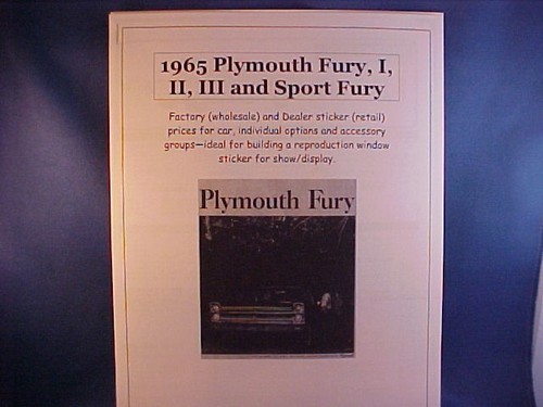 1965 plymouth fury factory - fury,