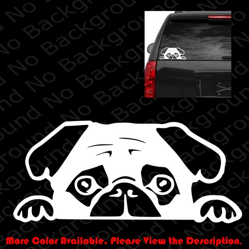 Peeking pug puppy vinyl decal - pug,