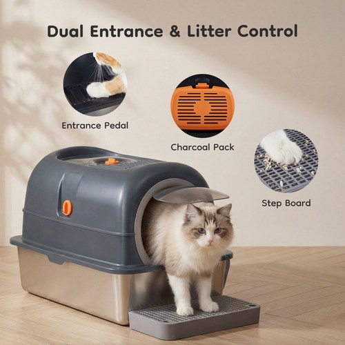 Cat litter box double entry - litter,