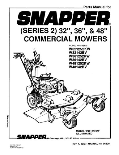 Parts manual for - manual, snapper