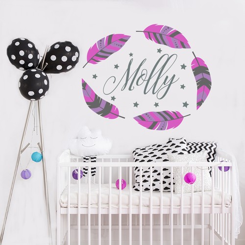 Girls name wall decal boho - name,