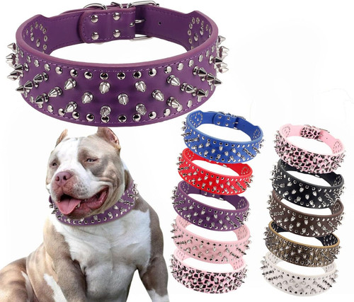 Leather spiked studded - pu, dog