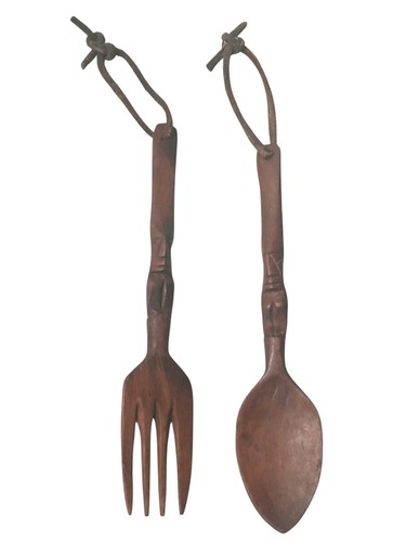Handcarved wooden fork spoon - handcarved, &