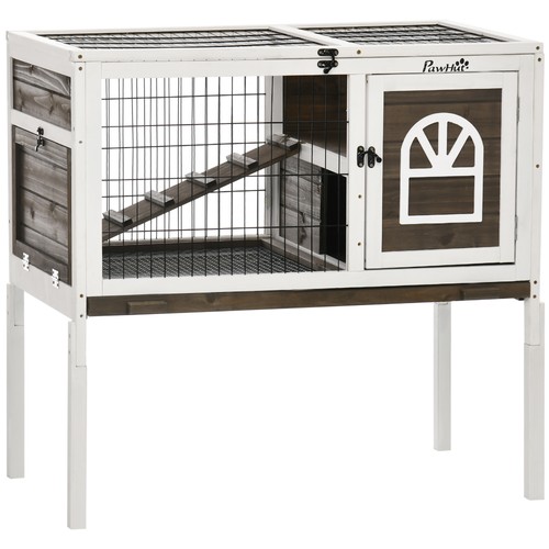 Wood rabbit hutch - wood, elevated