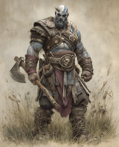 Horned blue orc warrior - horned,