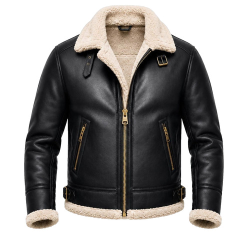 Men black genuine sheepskin - men's,