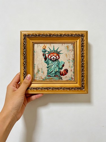 Red panda statue liberty - red, as