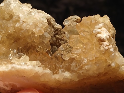 Golden calcite crystals - golden, in