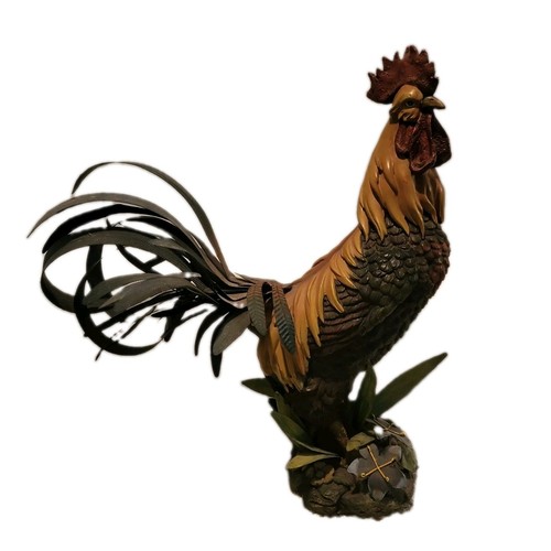 Vtg resin rooster statue tin - resin,