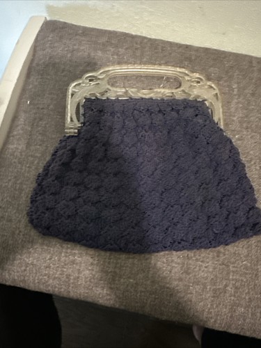 1920s navy crocheted handbag - 1920s,
