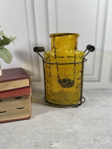 Amber embossed glass votive - embossed,