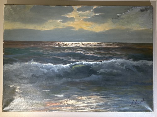 Antique oil painting seascape - oil,