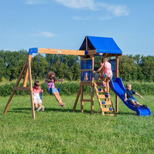 Wooden swing set outdoor kids - wooden,