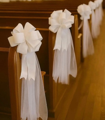White wedding pew bows - wedding,