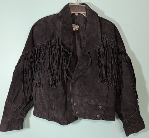 Black fringe genuine leather - black,