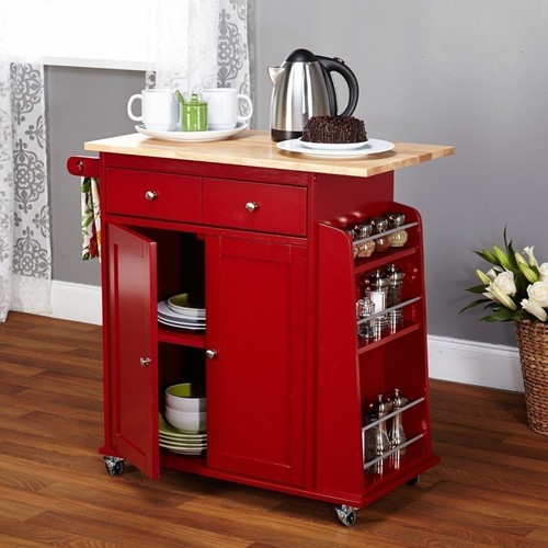 Red wooden kitchen - wooden, cart