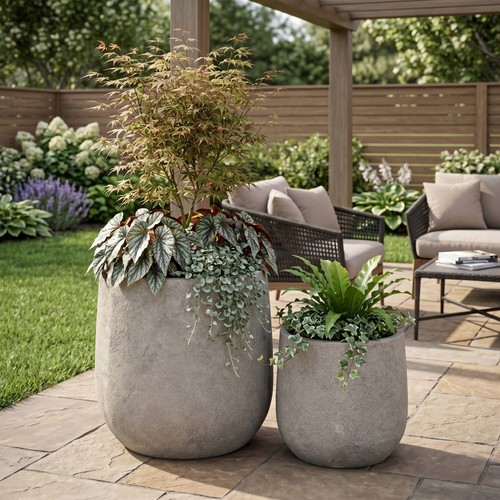 Round concrete planter set - concrete, of