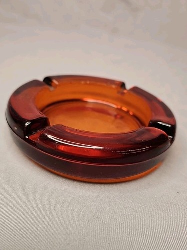 Heavy glass amber ashtray - heavy,