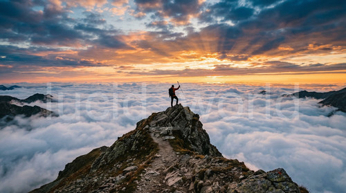 Mountain sunrise hiker digital - hiker,