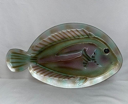 Glass fish serving platter vtg - fish,