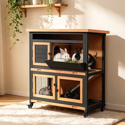 Wooden rabbit hutch indoor - wooden,