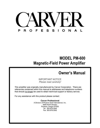 Carver 600 amplifier owners - pm-600,