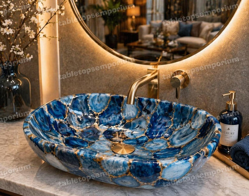 Blue agate stone sink oval - agate,