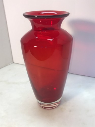 Blown glass red vase thick - glass,