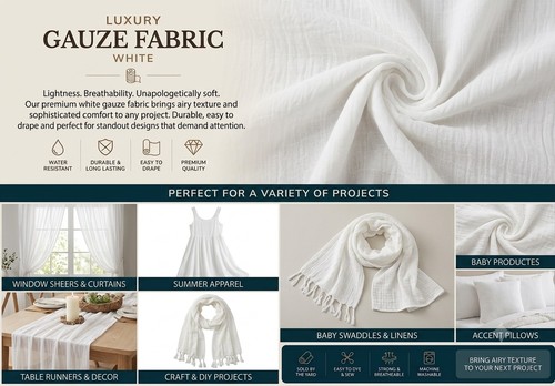White 100 cotton - gauze, fabric