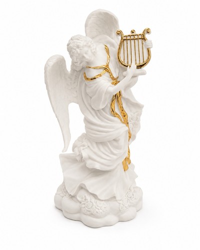 White porcelain angel figurine - white,