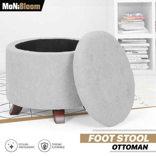 Round gray storage ottoman - gray,