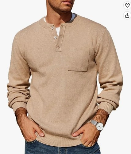 Men henley knit sweater long - henley,
