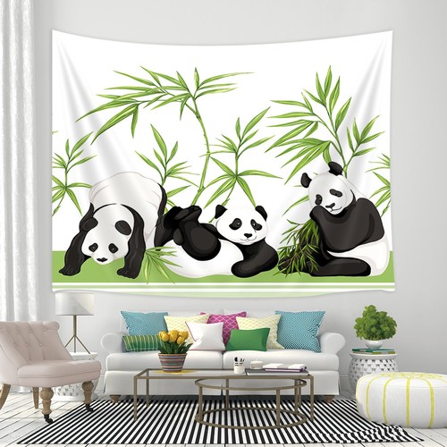 Playful pandas and bamboo wall - and,