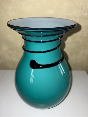Teal art glass vase - , with