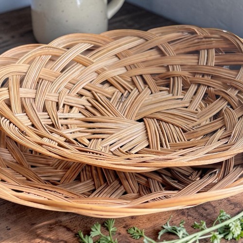 Vtg woven rattan wicker basket - woven,