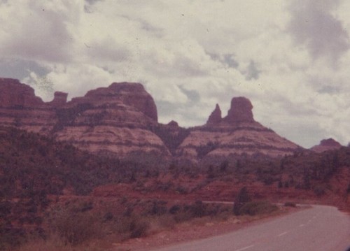 Artistic desert road - red, rocks