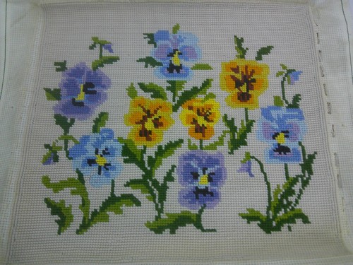 Finished needlepoint pansy - finished,
