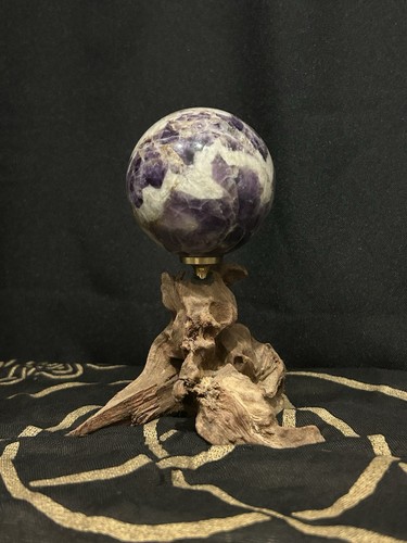 Amethyst sphere with - sphere, driftwood