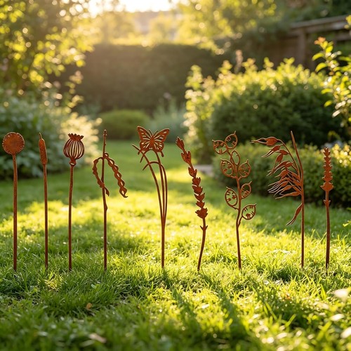 9pcs metal garden stakes - metal,