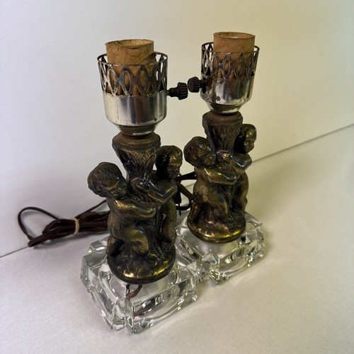 Vintage pair table lamp gold - pair,
