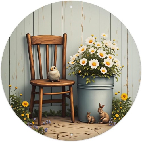 Wooden chair bird flower - wooden,