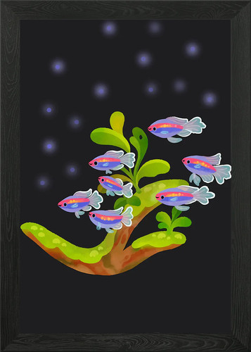 Cute neon fish - neon, framed