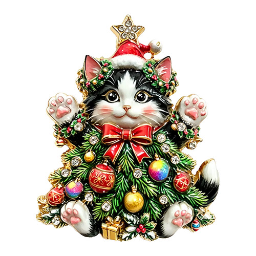 Christmas tree kitten brooch - christmas,